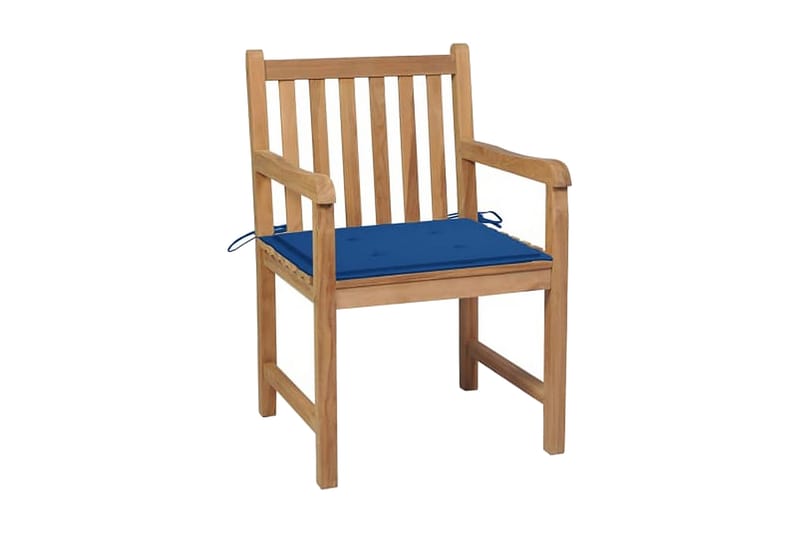 havestole 4 stk. med kongeblå hynder massivt teaktræ - Brun - Spisebordsstole udendørs - Altanstole