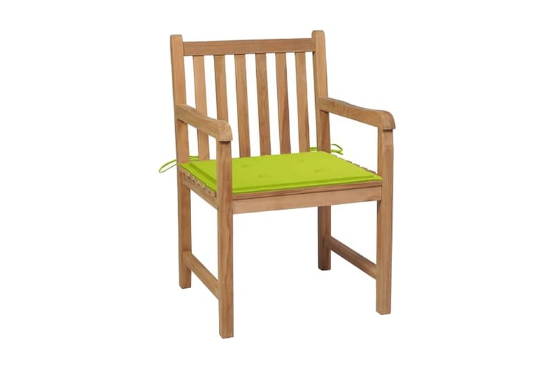 havestole 4 stk. med lysegrønne hynder massivt teaktræ - Brun - Spisebordsstole udendørs - Altanstole