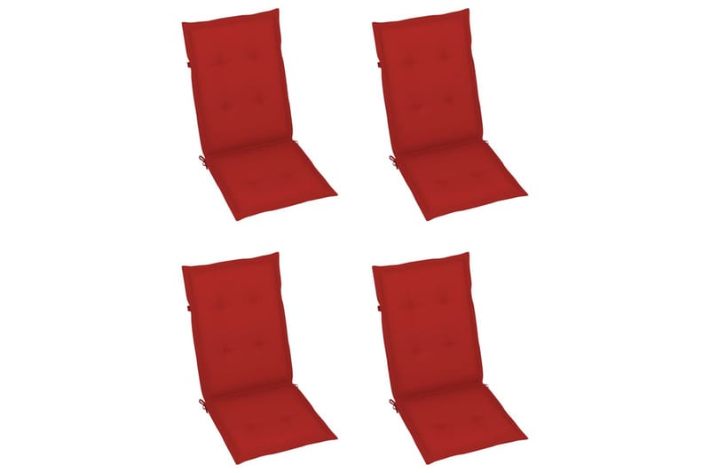 havestole 4 stk. med røde hynder massivt teaktræ - Rød - Spisebordsstole udendørs - Altanstole