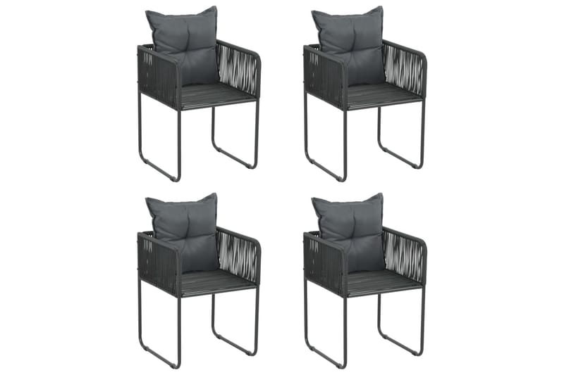 havestole 4 stk. med puder polyrattan sort - Sort - Havemøbler - Havestole - Spisebordsstole udendørs
