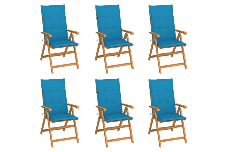 havestole 6 stk. med blå hynder massivt teaktræ - Blå - Spisebordsstole udendørs - Altanstole