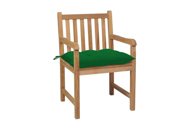 havestole 6 stk. med grønne hynder massivt teaktræ - Brun - Spisebordsstole udendørs - Altanstole
