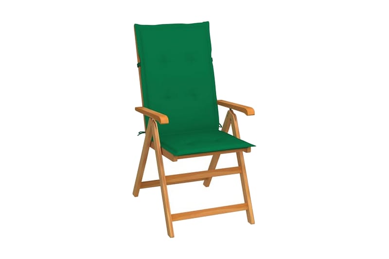 havestole 6 stk. med grønne hynder massivt teaktræ - Grøn - Spisebordsstole udendørs - Altanstole