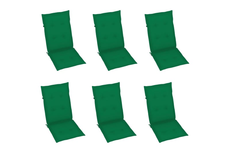 havestole 6 stk. med grønne hynder massivt teaktræ - Grøn - Spisebordsstole udendørs - Altanstole