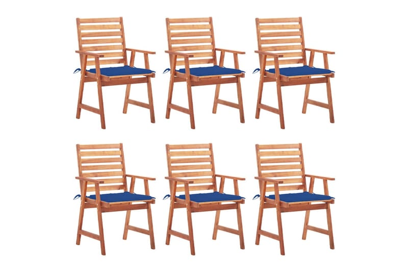 havestole 6 stk. med hynder massivt akacietræ - Brun - Spisebordsstole udendørs - Altanstole