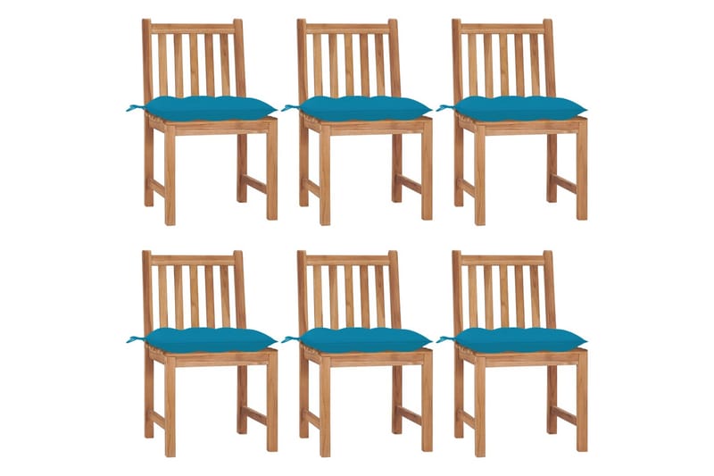 havestole 6 stk. med hynder massivt teaktræ - Brun - Havemøbler - Havestole - Spisebordsstole udendørs