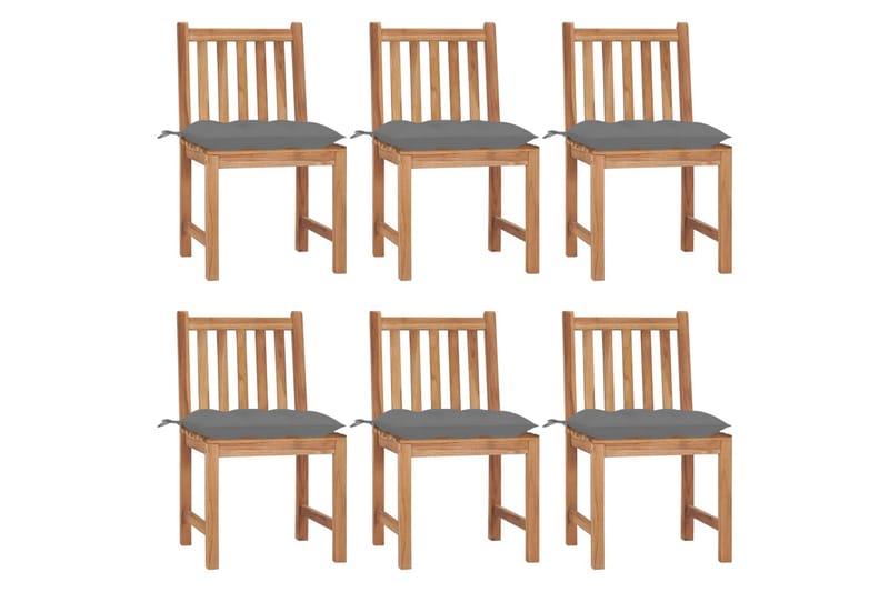 havestole 6 stk. med hynder massivt teaktræ - Brun - Havemøbler - Havestole - Spisebordsstole udendørs