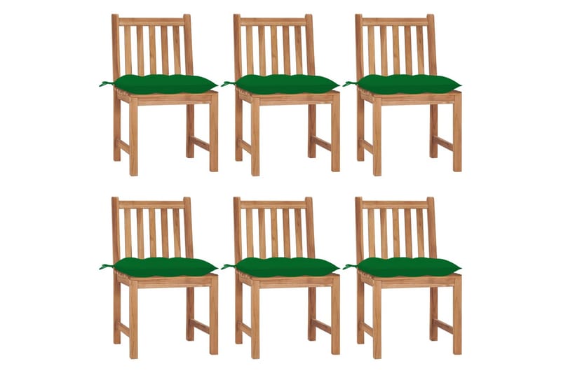 havestole 6 stk. med hynder massivt teaktræ - Brun - Spisebordsstole udendørs - Altanstole