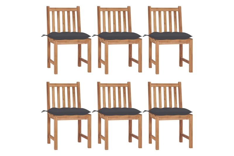 havestole 6 stk. med hynder massivt teaktræ - Brun - Havemøbler - Havestole - Spisebordsstole udendørs