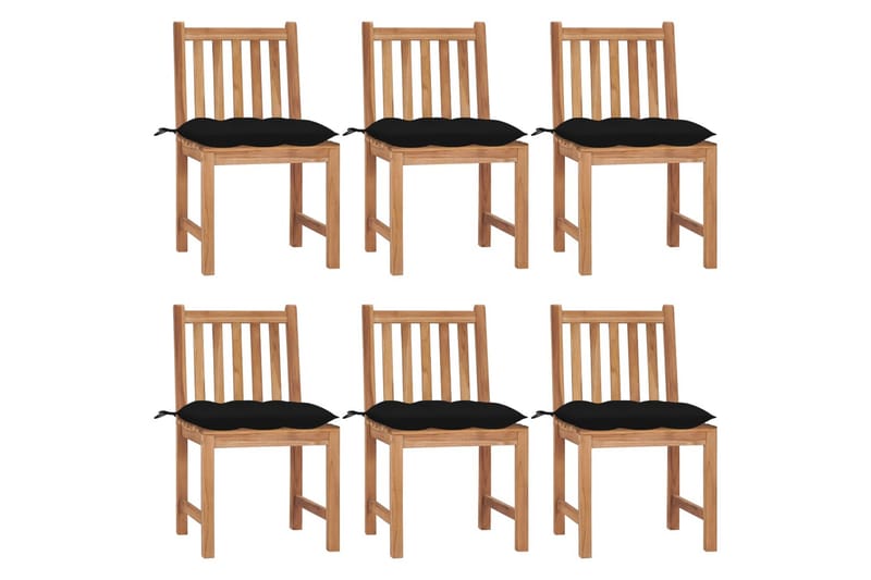 havestole 6 stk. med hynder massivt teaktræ - Brun - Havemøbler - Havestole - Spisebordsstole udendørs