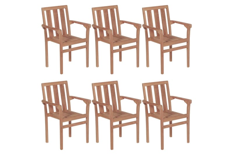 havestole 6 stk. med hynder stabelbare massivt teaktræ - Brun - Spisebordsstole udendørs - Altanstole