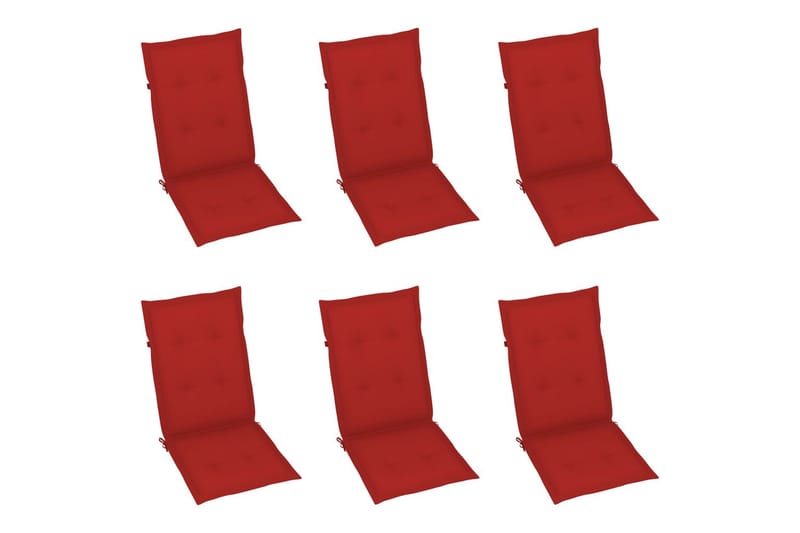 havestole 6 stk. med røde hynder massivt teaktræ - Rød - Spisebordsstole udendørs - Altanstole