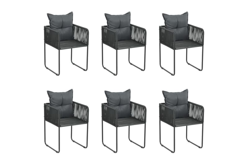 havestole 6 stk. med puder polyrattan sort - Sort - Havemøbler - Havestole - Spisebordsstole udendørs