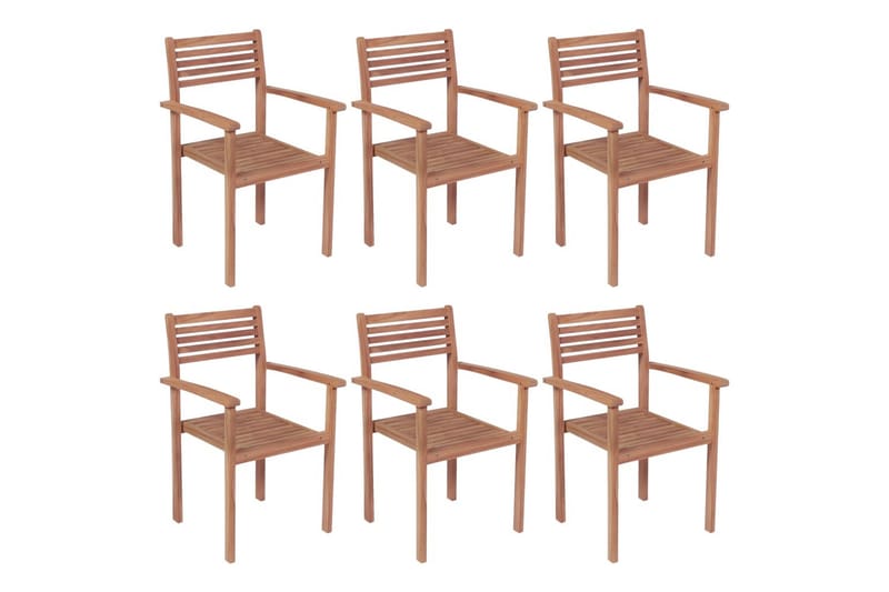 havestole 6 stk. stabelbare massivt teaktræ - Brun - Spisebordsstole udendørs - Altanstole