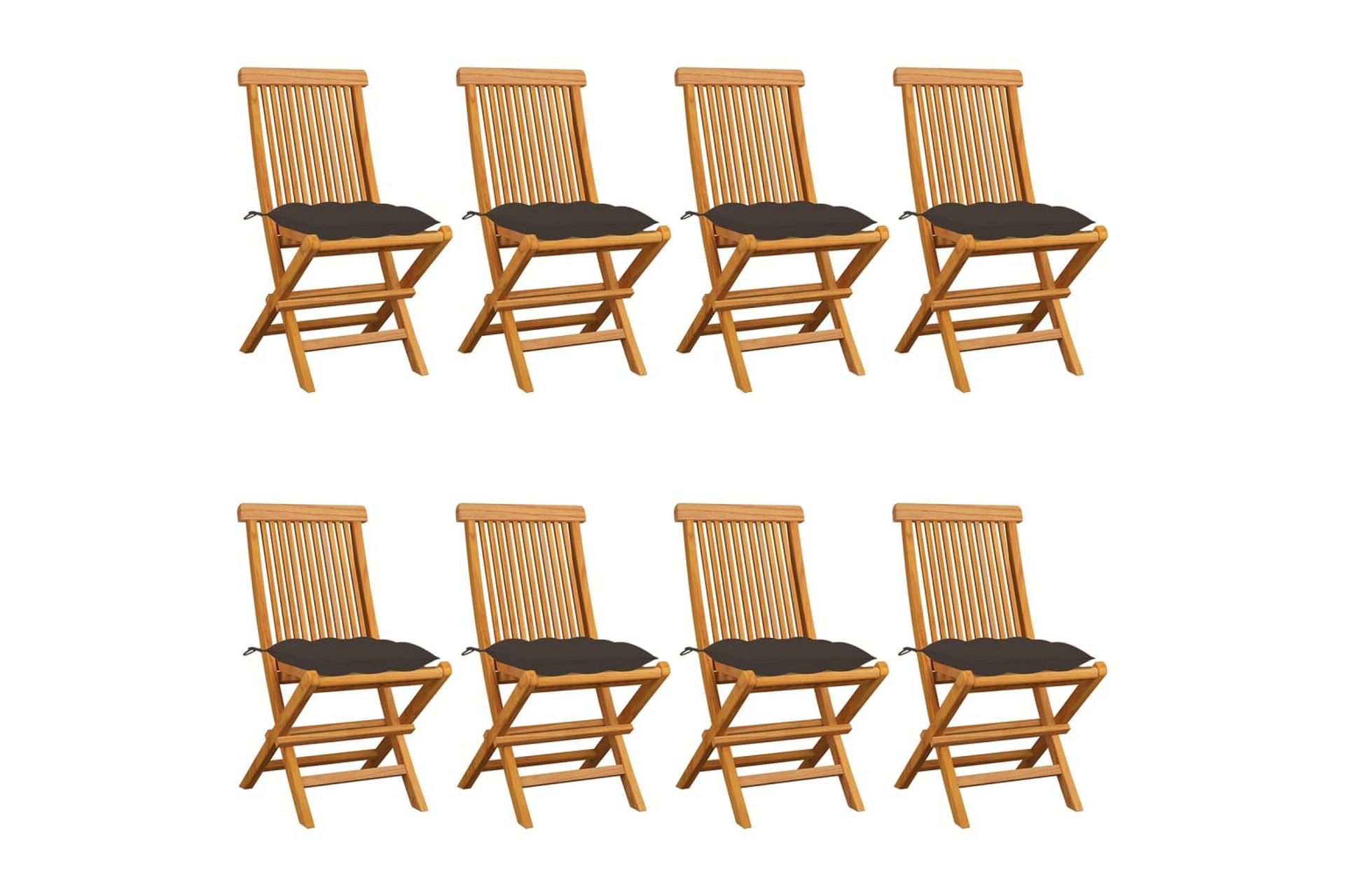 havestole 8 stk. med gråbrune hynder massivt teaktræ - Brun - Havemøbler - Havestole - Spisebordsstole udendørs