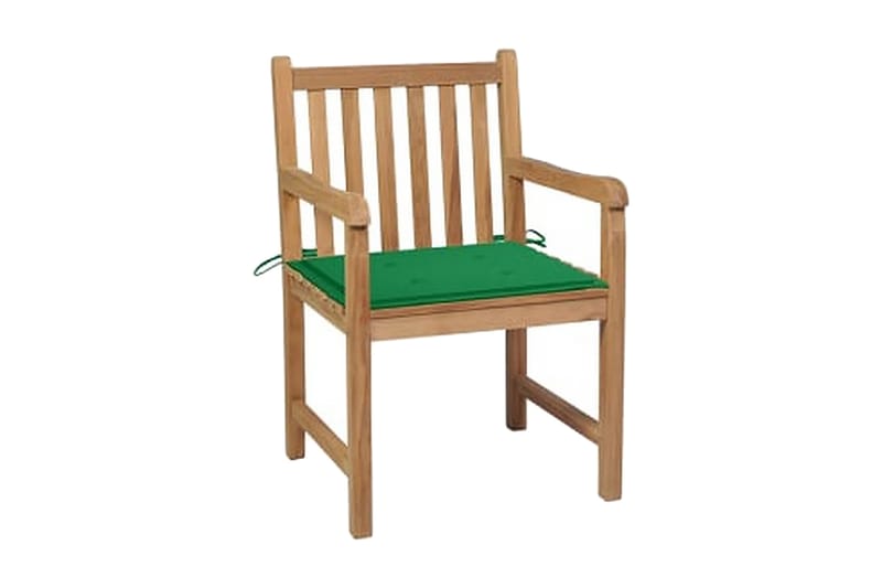 havestole 8 stk. med grønne hynder massivt teaktræ - Brun - Spisebordsstole udendørs - Altanstole