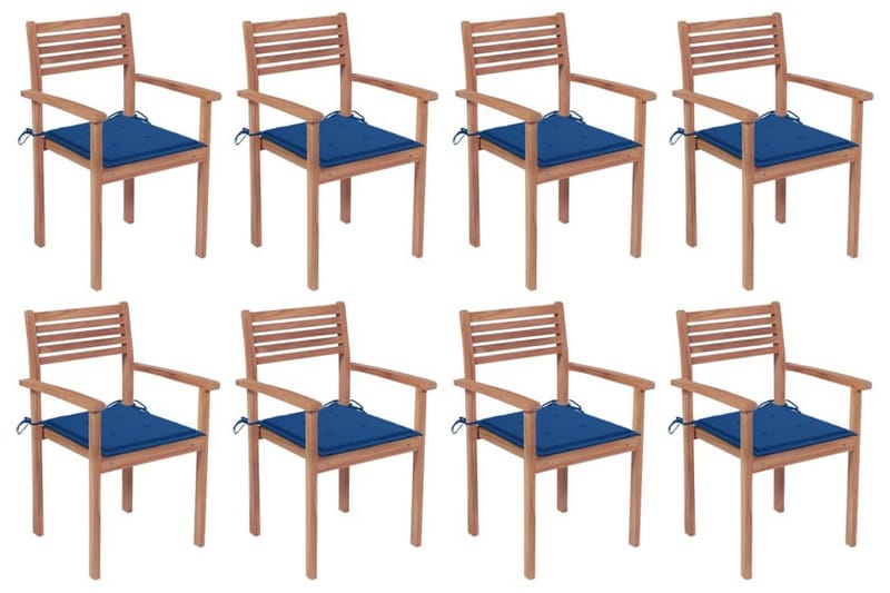 havestole 8 stk. med hynder stabelbare massivt teaktræ - Brun - Spisebordsstole udendørs - Altanstole