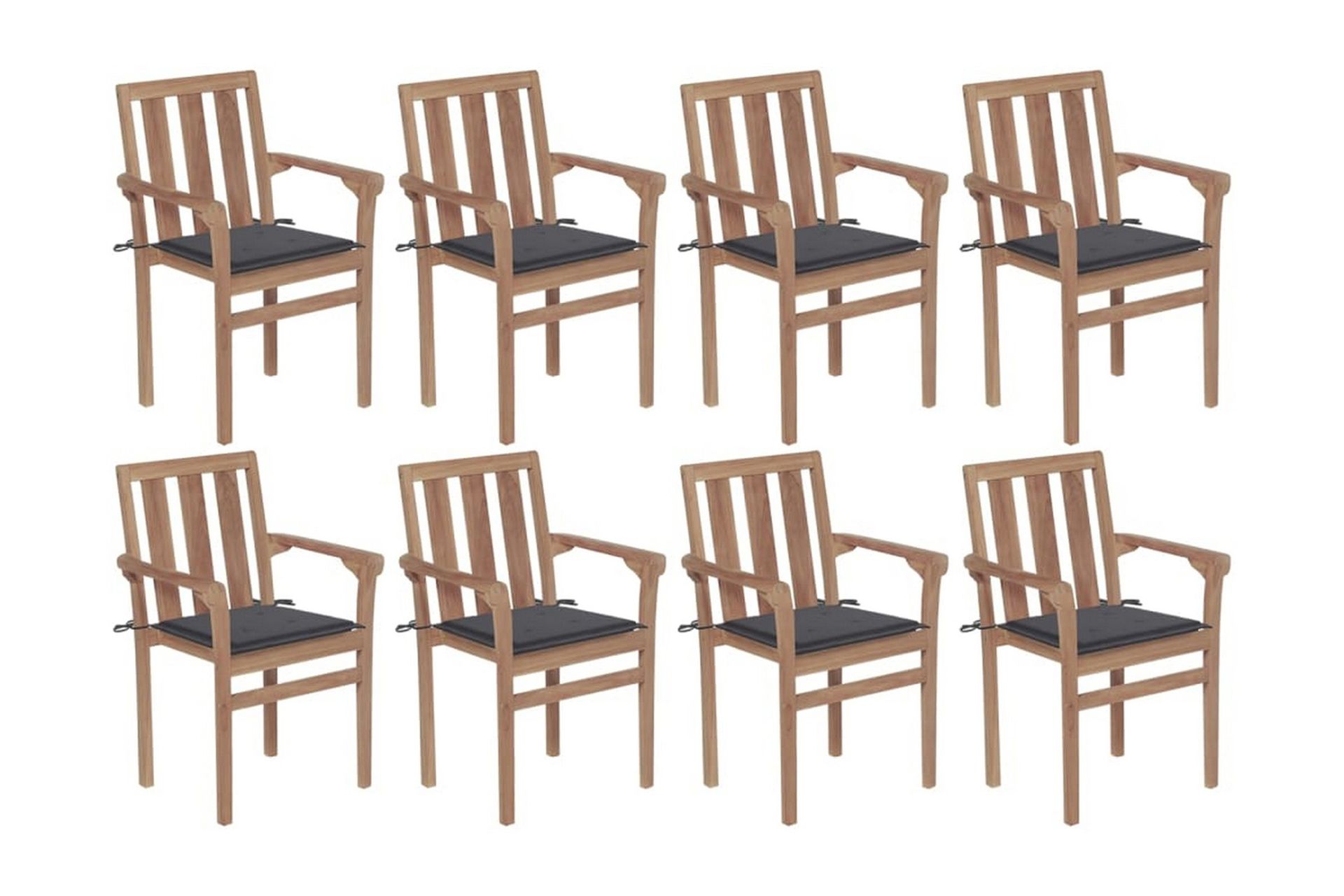 havestole 8 stk. med hynder stabelbare massivt teaktræ - Brun - Havemøbler - Havestole - Spisebordsstole udendørs
