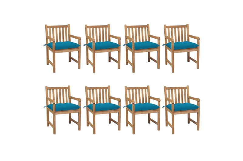 havestole 8 stk. med lyseblå hynder massivt teaktræ - Brun - Spisebordsstole udendørs - Altanstole