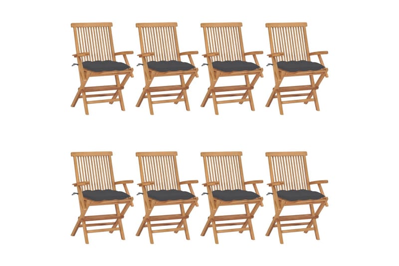 havestole med antracitgrå hynder 8 stk. massivt teaktræ - Brun - Spisebordsstole udendørs - Altanstole