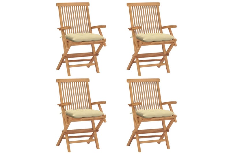 Havestole Med Cremefarvede Hynder 4 Stk. massivt teaktræ - Creme - Havemøbler - Havestole - Spisebordsstole udendørs