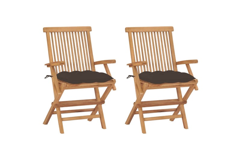 Havestole Med Gråbrune Hynder 2 Stk. massivt teaktræ - Gråbrun - Spisebordsstole udendørs - Altanstole