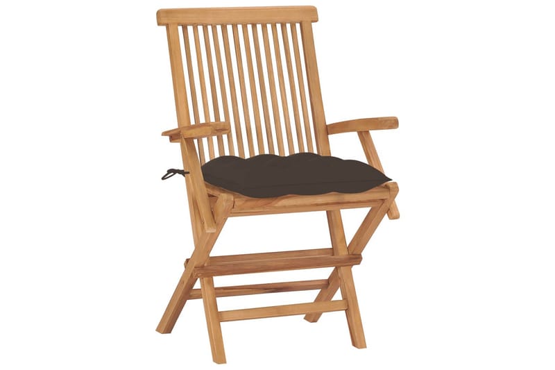 havestole med gråbrune hynder 8 stk. massivt teaktræ - Brun - Spisebordsstole udendørs - Altanstole