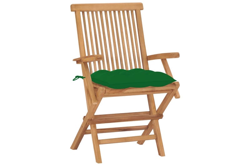 havestole med grønne hynder 8 stk. massivt teaktræ - Brun - Spisebordsstole udendørs - Altanstole