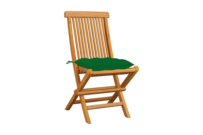 havestole med grønne hynder 8 stk. massivt teaktræ - Brun - Spisebordsstole udendørs - Altanstole