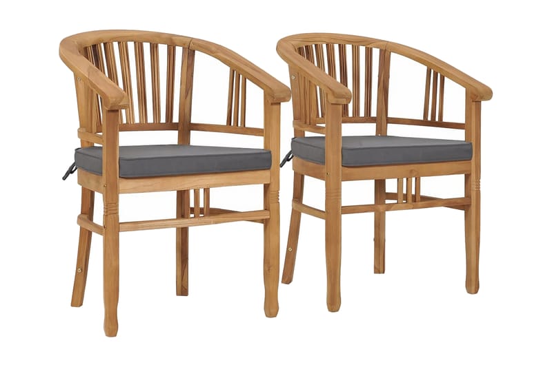 Havestole med Hynder 2 Stk. Massivt Teaktræ - Brun - Spisebordsstole udendørs - Altanstole