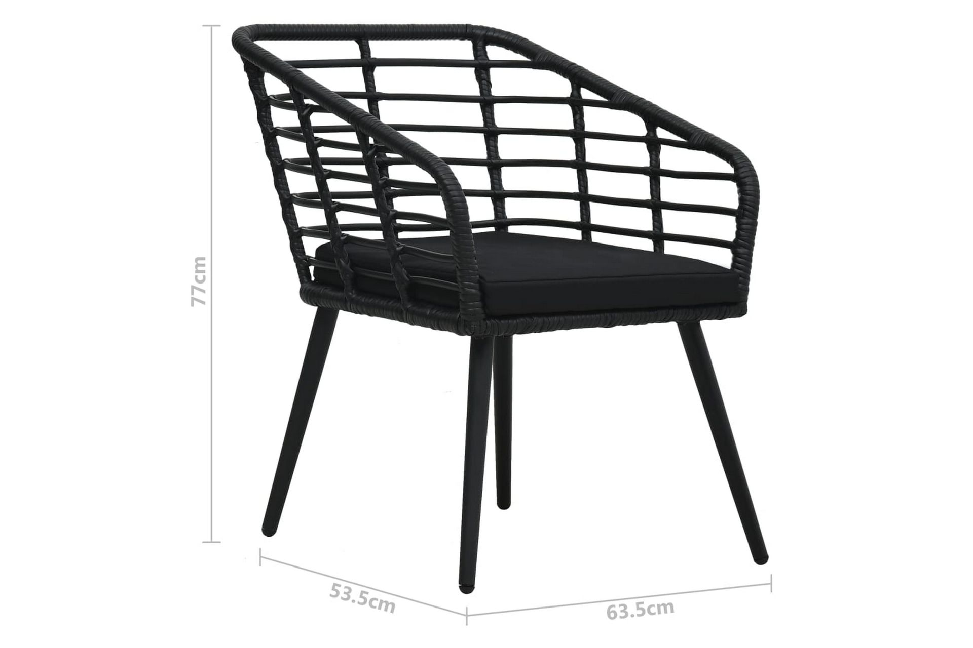 Havestole Med Hynder 2 stk. Polyrattan Sort - Sort - Havemøbler - Havestole - Spisebordsstole udendørs