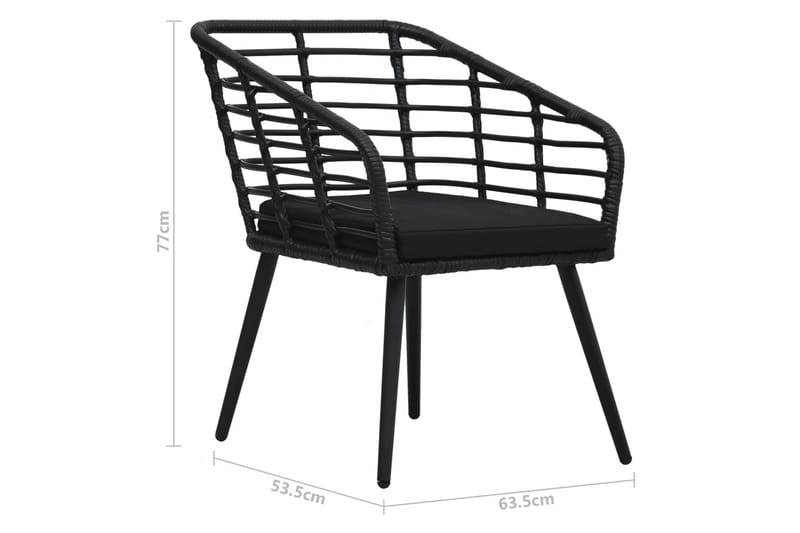 Havestole Med Hynder 2 stk. Polyrattan Sort - Sort - Spisebordsstole udendørs - Altanstole