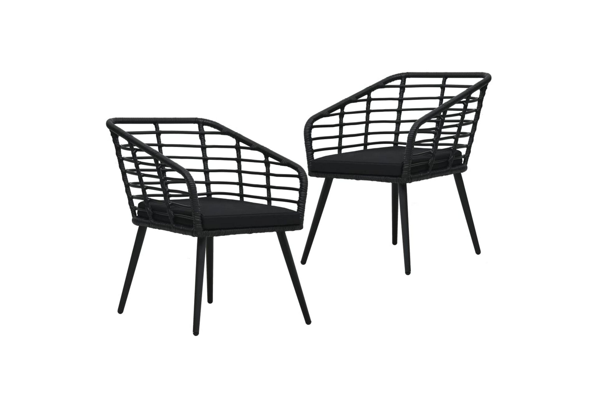 Havestole Med Hynder 2 stk. Polyrattan Sort - Sort - Havemøbler - Havestole - Spisebordsstole udendørs