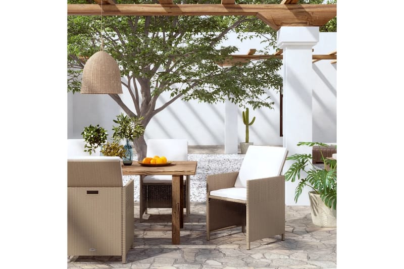 havestole med hynder 4 stk. polyrattan beige - Beige - Havemøbler - Havestole - Spisebordsstole udendørs