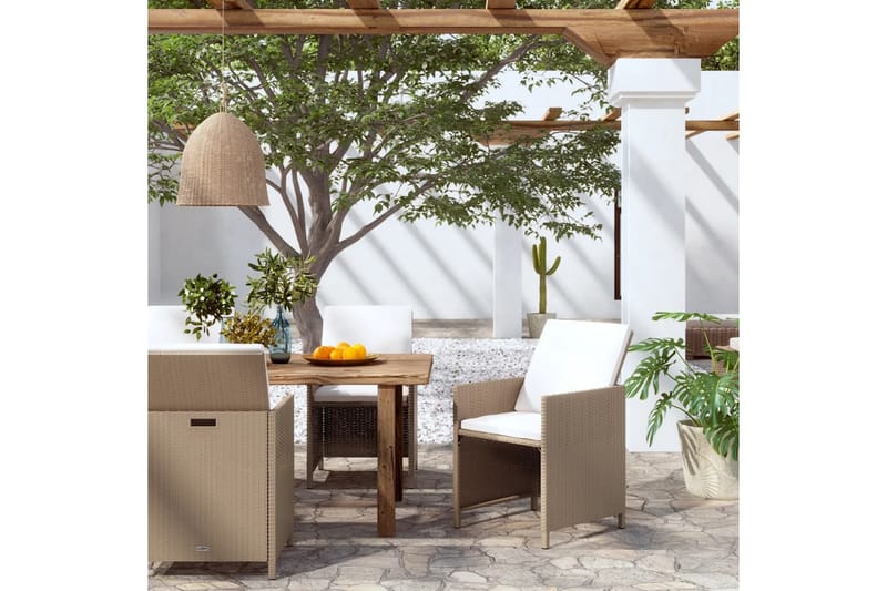 havestole med hynder 4 stk. polyrattan beige - Beige - Spisebordsstole udendørs - Altanstole