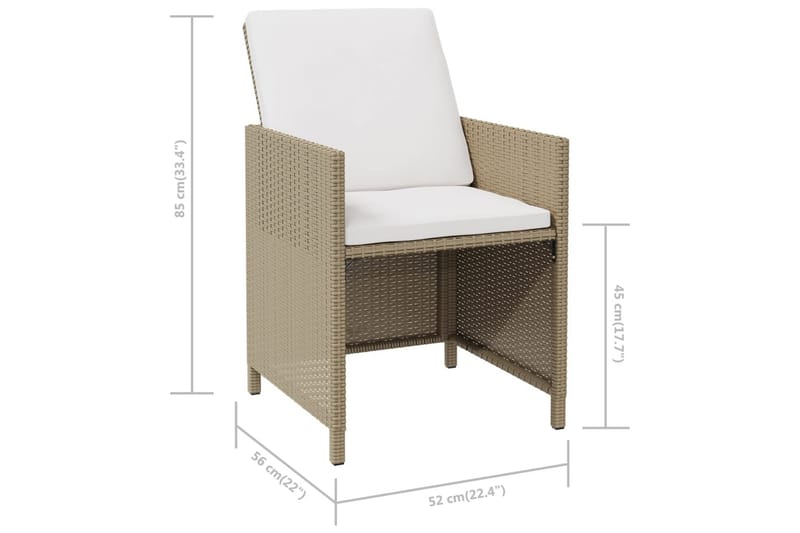havestole med hynder 4 stk. polyrattan beige - Beige - Spisebordsstole udendørs - Altanstole