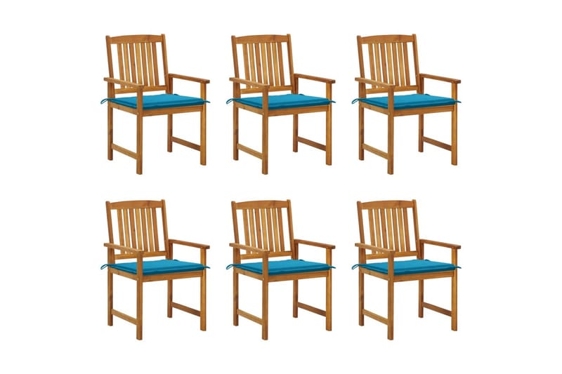 havestole med hynder 6 stk. massivt akacietræ - Blå - Spisebordsstole udendørs - Altanstole