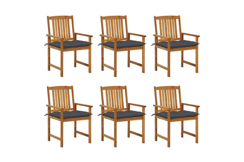 havestole med hynder 6 stk. massivt akacietræ - Brun - Havemøbler - Havestole - Spisebordsstole udendørs
