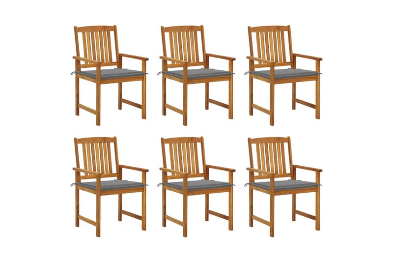 havestole med hynder 6 stk. massivt akacietræ - Brun - Havemøbler - Havestole - Spisebordsstole udendørs