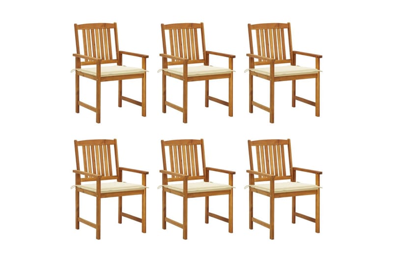 havestole med hynder 6 stk. massivt akacietræ - Brun - Havemøbler - Havestole - Spisebordsstole udendørs
