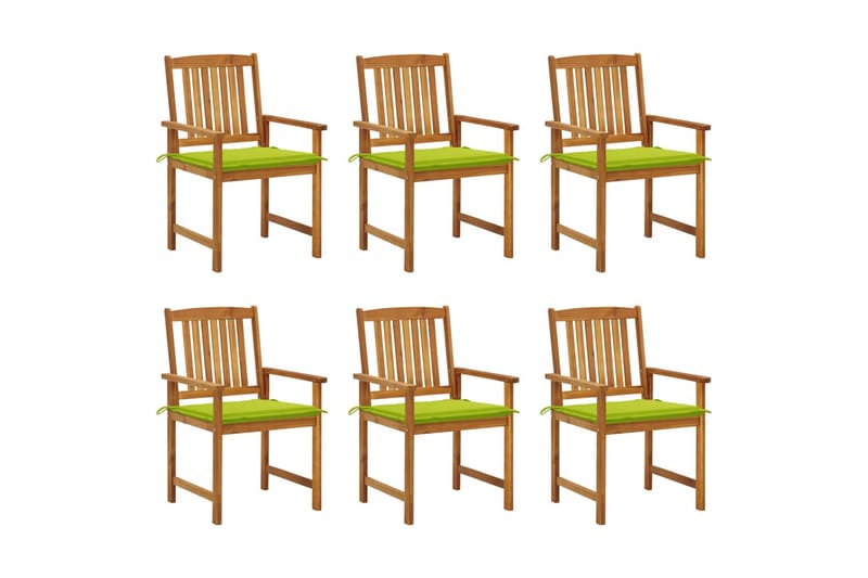 havestole med hynder 6 stk. massivt akacietræ - Grøn - Spisebordsstole udendørs - Altanstole