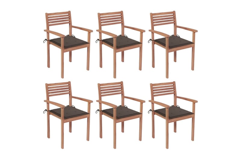 havestole med hynder 6 stk. stabelbare massivt teaktræ - Brun - Spisebordsstole udendørs - Altanstole