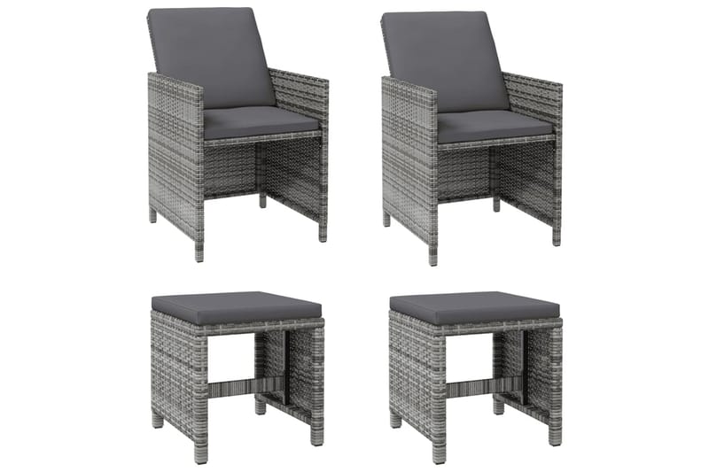 havestole med skamler 4 dele polyrattan grå - Grå - Spisebordsstole udendørs - Altanstole