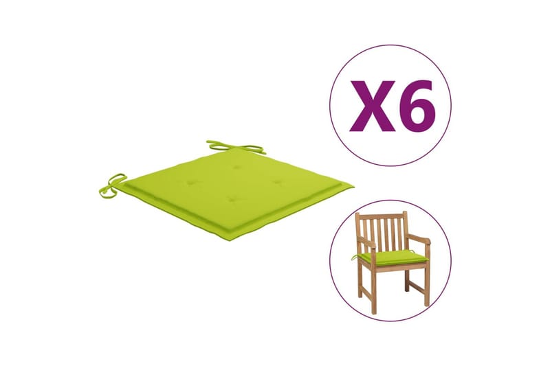 hynder til havestol 6 stk. 50x50x4 cm stof lysegrøn - Grøn - Spisebordsstole udendørs - Altanstole