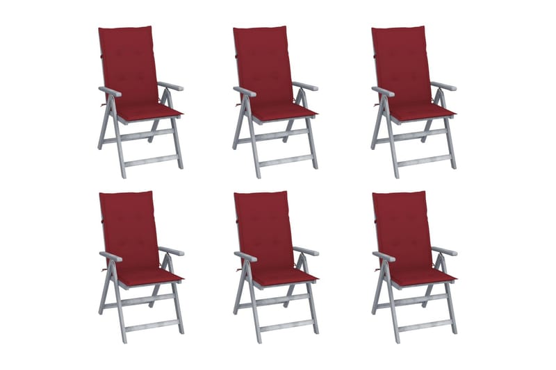 lænestole til haven 6 stk. med hynder massivt akacietræ - Grå - Spisebordsstole udendørs - Altanstole
