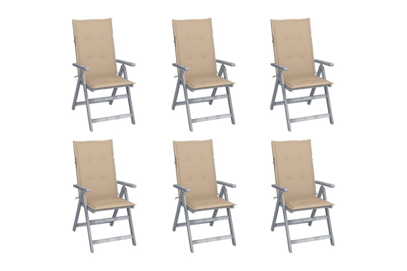 lænestole til haven 6 stk. med hynder massivt akacietræ - Grå - Spisebordsstole udendørs - Altanstole