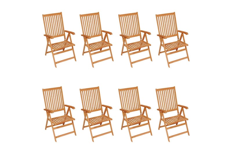 lænestole til haven 8 stk. med hynder massivt teaktræ - Brun - Spisebordsstole udendørs - Altanstole