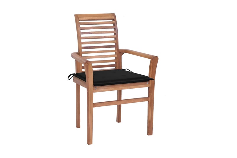 spisebordsstole 6 stk. med sorte hynder massivt teaktræ - Brun - Spisebordsstole udendørs - Altanstole