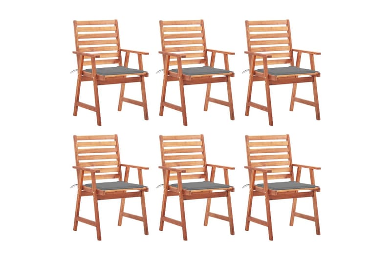 spisebordsstole til haven 6 stk. med hynder akacietræ - Brun - Spisebordsstole udendørs - Altanstole