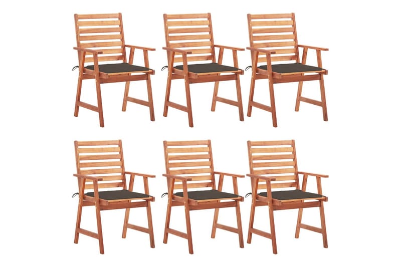 spisebordsstole til haven 6stk. med hynder massivt akacietræ - Brun - Spisebordsstole udendørs - Altanstole